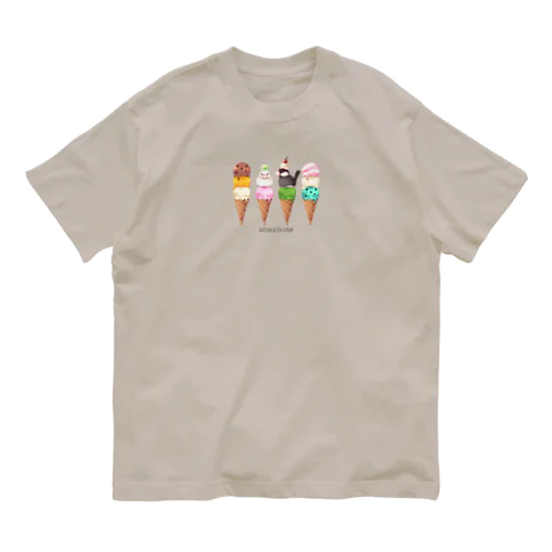 文鳥＆アイスクリーム オーガニックコットンTシャツ