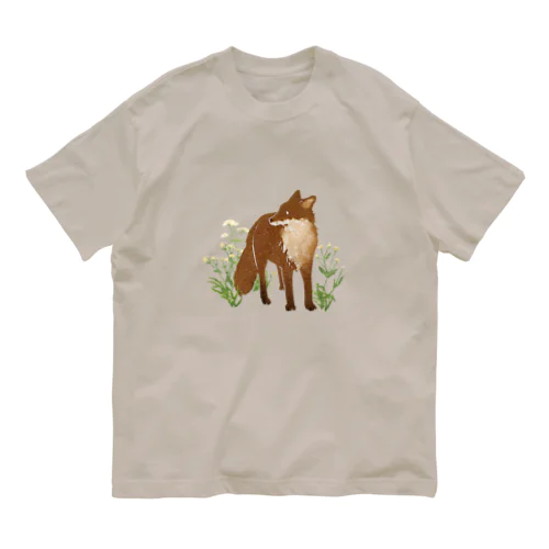 キツネと草花 オーガニックコットンTシャツ