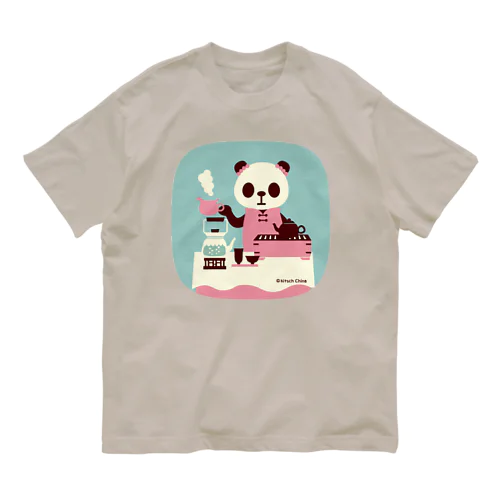 中国茶パンダ オーガニックコットンTシャツ