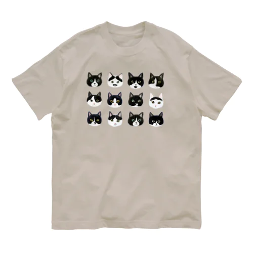 ねこあたまコレクション　黒白ちゃんハチワレちゃん オーガニックコットンTシャツ