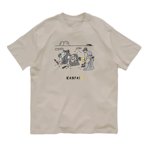 名画 × BEER（落穂拾い）黒線画 Organic Cotton T-Shirt