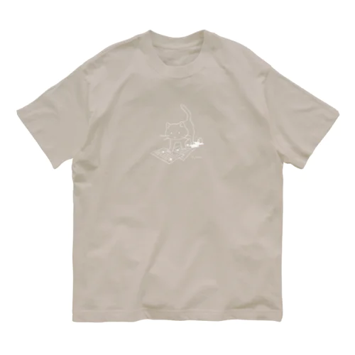 テガミネコ〜白 オーガニックコットンTシャツ