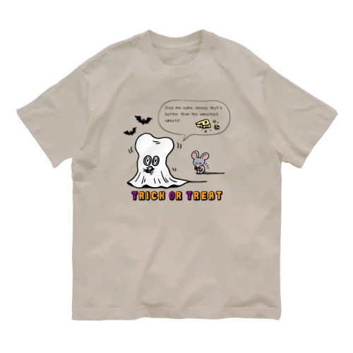 trick or treat_チューたろ、チーズを求めて オーガニックコットンTシャツ