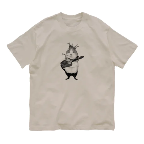 パンキッシュモルモットちゃんモノクロ 유기농 코튼 티셔츠