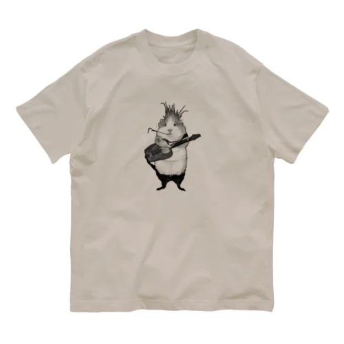 パンキッシュモルモットちゃんモノクロ オーガニックコットンTシャツ