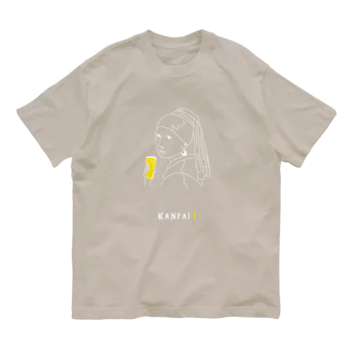 名画 × BEER（真珠の耳飾りの少女）白線画 Organic Cotton T-Shirt