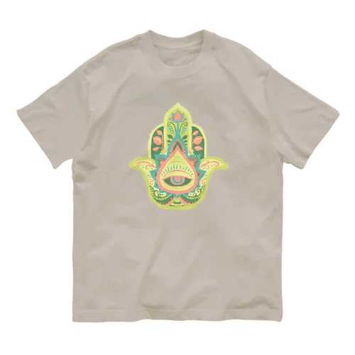 誕生石色✋ハムサの手（8月・ペリドット） Organic Cotton T-Shirt