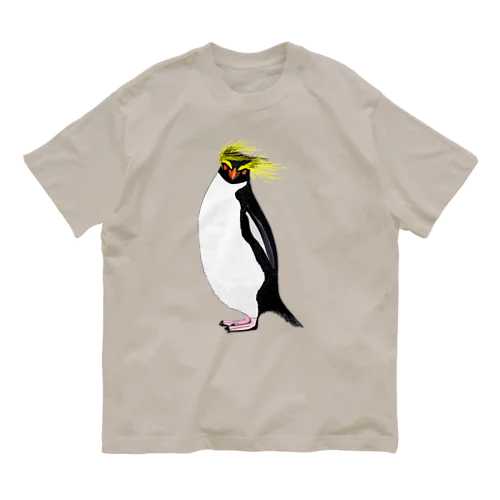 　風に吹かれるイワトビペンギンさん(文字無しバージョン オーガニックコットンTシャツ