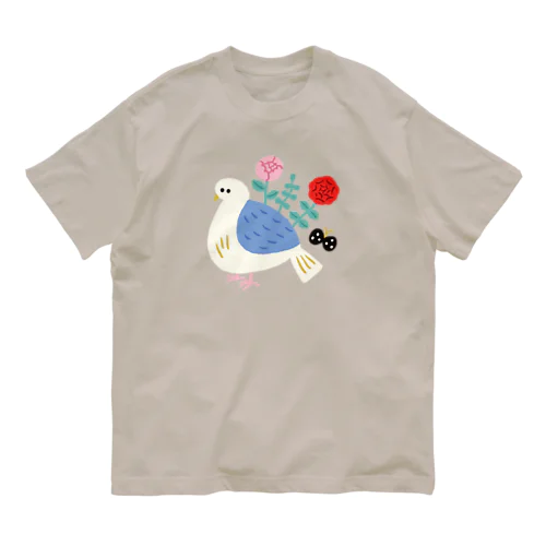 お花の生えた鳥 オーガニックコットンTシャツ
