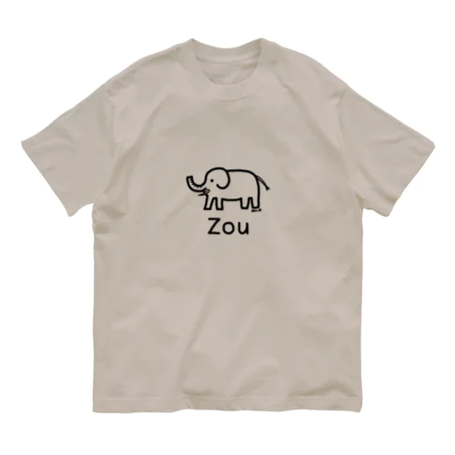 Zou (ゾウ) 黒デザイン オーガニックコットンTシャツ