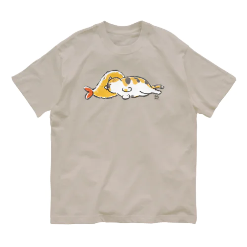 ピスピスゆーて寝るネコ【ミケ】 オーガニックコットンTシャツ