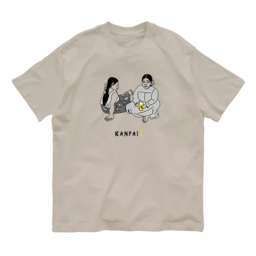 名画 × BEER（タヒチの女）黒線画 Organic Cotton T-Shirt