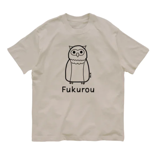 Fukurou (フクロウ) 黒デザイン オーガニックコットンTシャツ