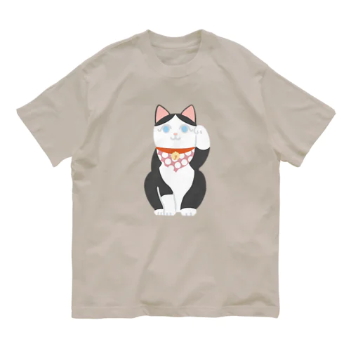 招き猫　ハチワレ Organic Cotton T-Shirt