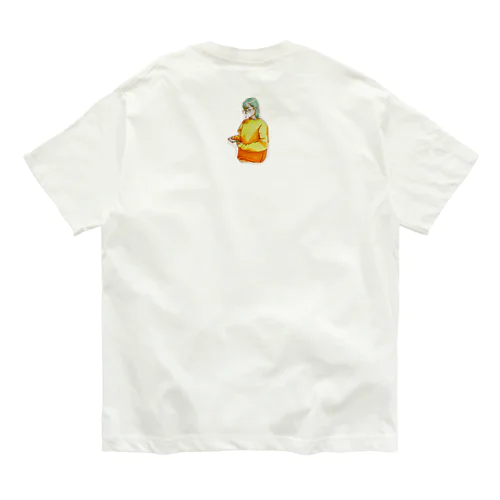 スマホをいじる眼鏡な女の子 オーガニックコットンTシャツ