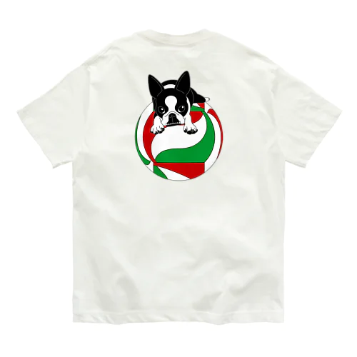 バックプリント:ボストンテリア(バレーボール赤白緑)[v2.7.5k] Organic Cotton T-Shirt