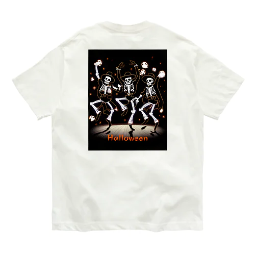 ハロウィンスケルトンダンス02-01　文字入り　バックプリント Organic Cotton T-Shirt