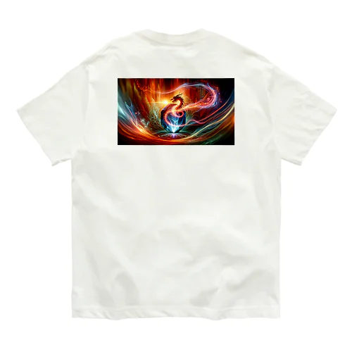 パワーストーンからあふれ出る燃え上がる炎の龍神 オーガニックコットンTシャツ
