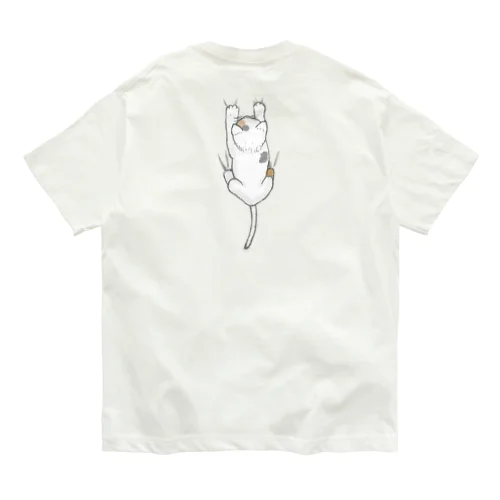 着ると背中に三毛猫がしがみつく Organic Cotton T-Shirt