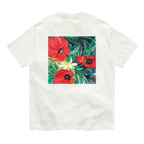 Tulips&Narcissus バックプリントT（ホワイト） オーガニックコットンTシャツ