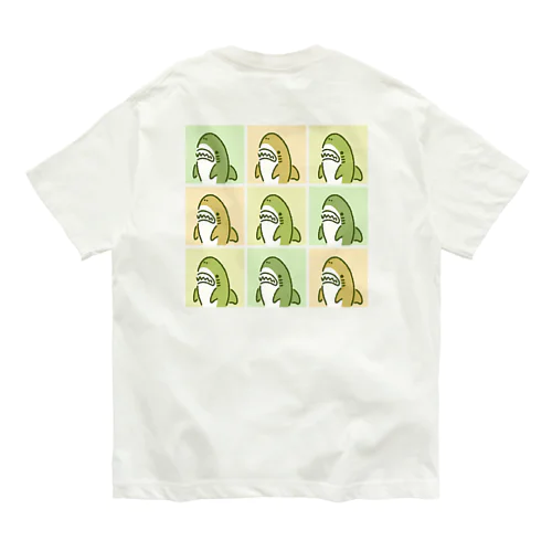 ９匹のサメ緑バックプリント Organic Cotton T-Shirt