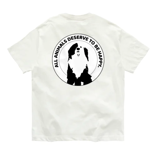 片パンダ犬（丸枠・白ベース） オーガニックコットンTシャツ