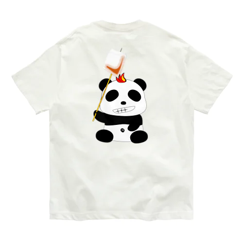 焚き火パンダ 유기농 코튼 티셔츠