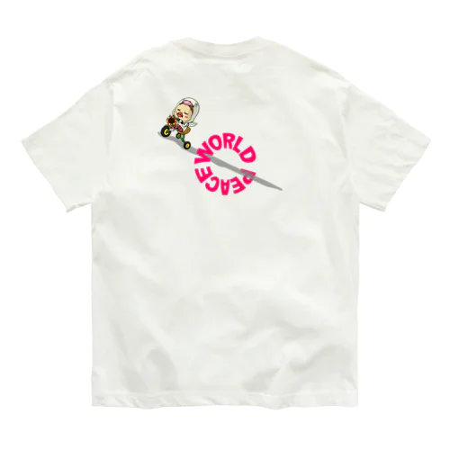 【バックプリント】世界平和だよ！さげみちゃん（円形文字） Organic Cotton T-Shirt