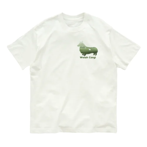 空と森と犬　コーギー オーガニックコットンTシャツ