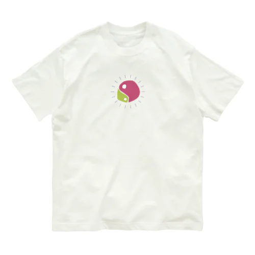 ゆるマガタマ（黄緑×ピンク） オーガニックコットンTシャツ