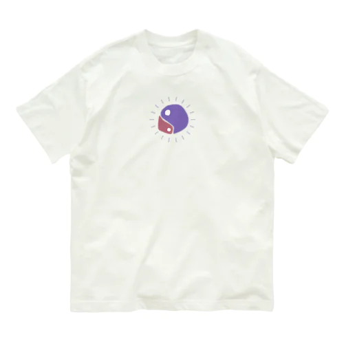 ゆるマガタマ（赤茶×紫） オーガニックコットンTシャツ