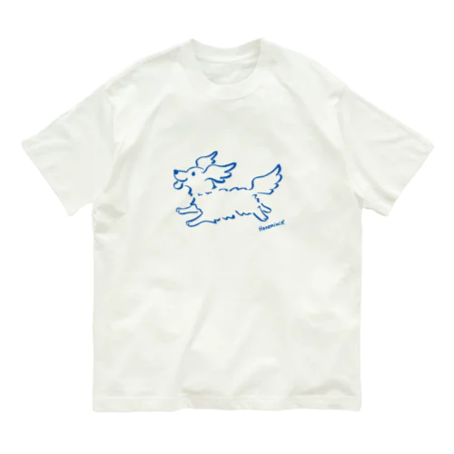 Hanemimi犬　(ブルー) オーガニックコットンTシャツ