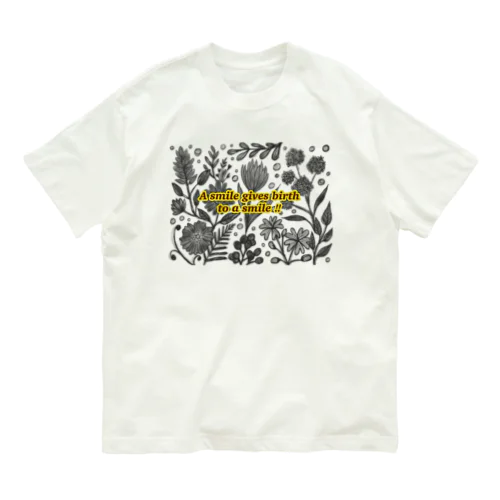 Garden flower モノクロ オーガニックコットンTシャツ