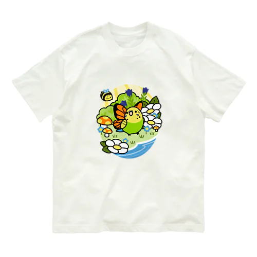 Chubby Bird セキセイインコの妖精 Matcha 一緒に森を守ろう！ オーガニックコットンTシャツ