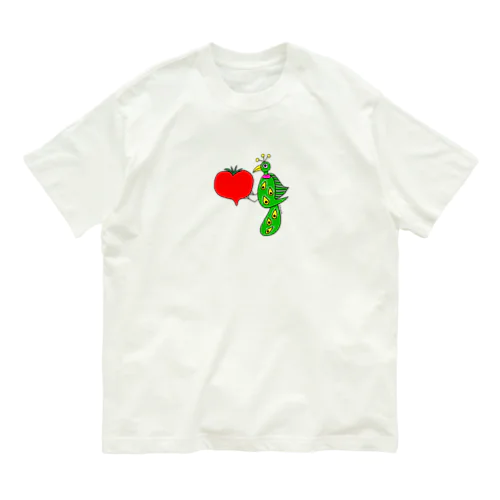 孔雀つっつくトマト オーガニックコットンTシャツ