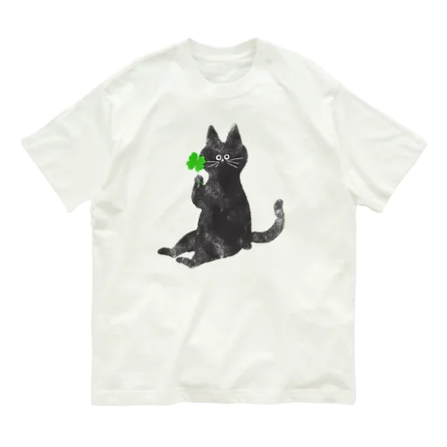 四葉のクローバーとねこ🍀 オーガニックコットンTシャツ