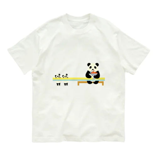 子供に内緒でスイカを食べるパンダママと勘付いた双子パンダ Organic Cotton T-Shirt