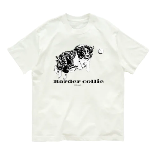 ボーダーコリー モノクロデザイン オーガニックコットンTシャツ