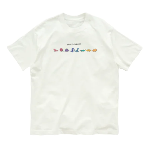 カラフル恐竜パレード オーガニックコットンTシャツ