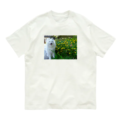 サモエド 花 Organic Cotton T-Shirt