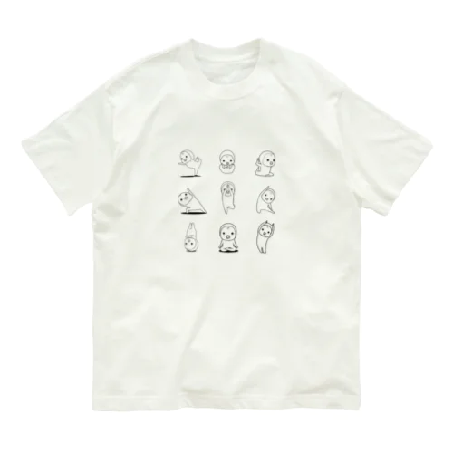 めめたんヨガポーズ（モノクロ） オーガニックコットンTシャツ