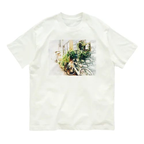 白い自転車とお花屋さん Organic Cotton T-Shirt