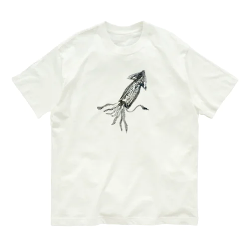 水墨画風のイカさん Organic Cotton T-Shirt