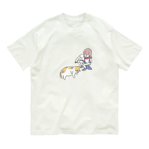 女学生と落ちてる猫 Organic Cotton T-Shirt