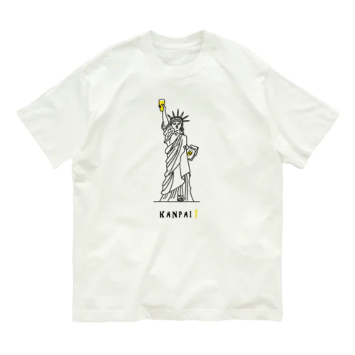 彫刻 × BEER（自由の女神）黒線画 オーガニックコットンTシャツ