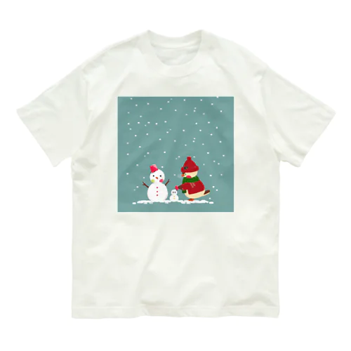 雪だるまと雀 オーガニックコットンTシャツ