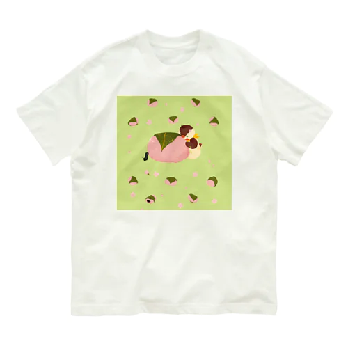 桜餅雀 オーガニックコットンTシャツ