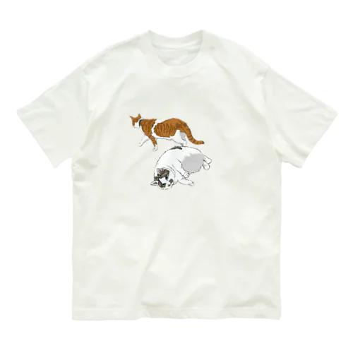 アザラシ(猫)と(白茶)トラ(猫) オーガニックコットンTシャツ