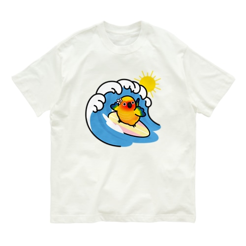 （両面）コガネメキシコインコ　サーフィン　＆　南の島で夏休み Organic Cotton T-Shirt