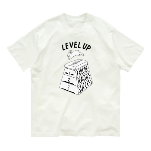 LEVEL UP FTS くろいロゴ オーガニックコットンTシャツ